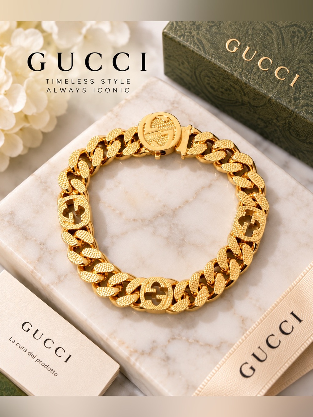Gucci Gold-Tone Textured GG Curb Bracelet